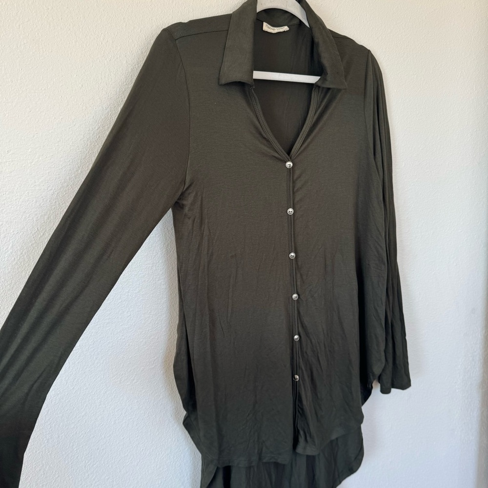 Flamingo Urban Olive Green Tunic Top Blouse High Low Hi Low Army Knit Size M - Picture 2 of 10